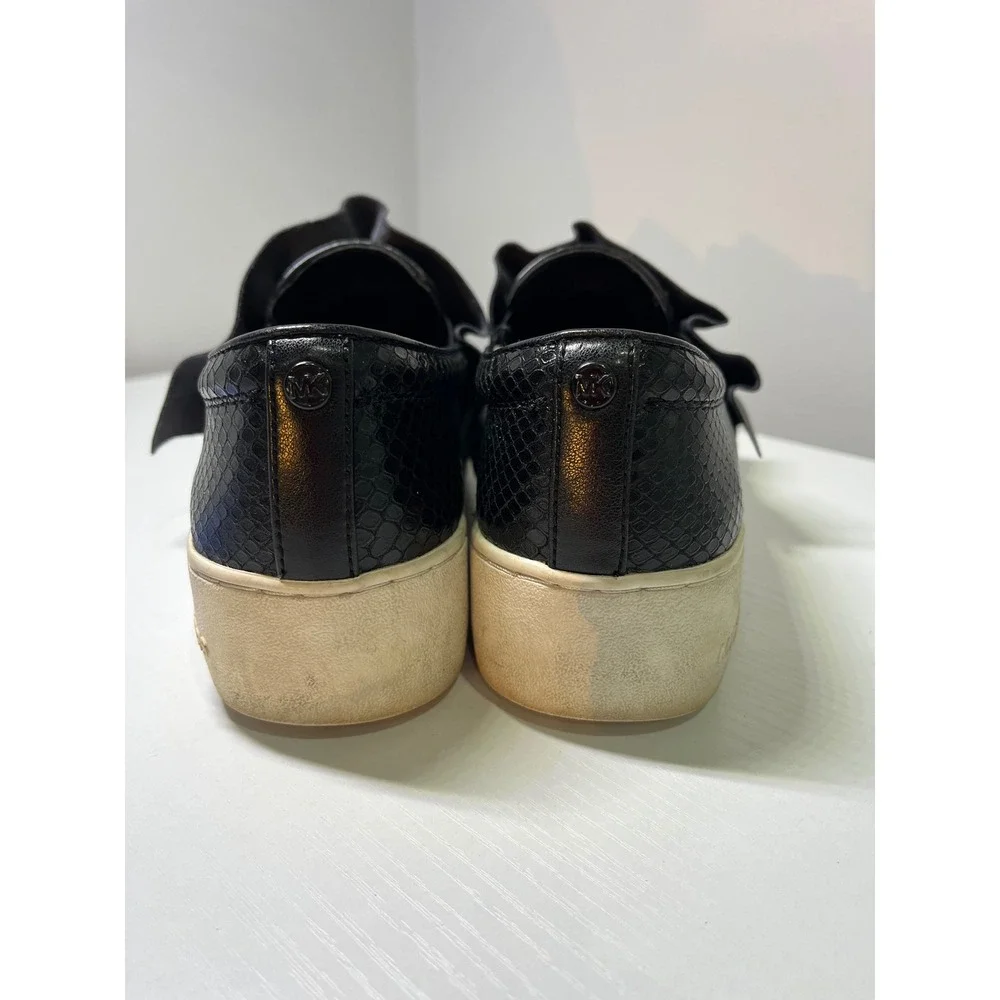 Michael Kors Bella‎ Ruffled Snake Embossed Leather Platform Slip On Sneakers 6M